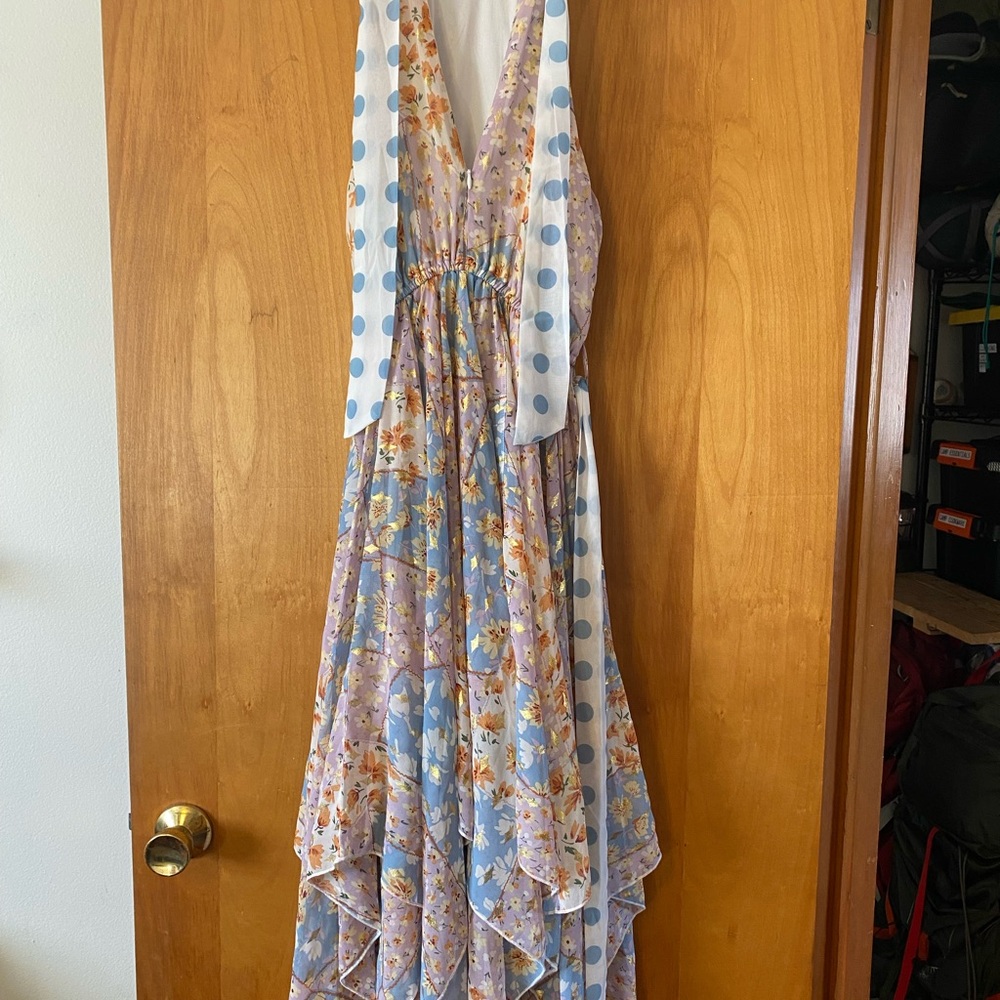Floral Maxi Dress with Blue and Orange Accents - Picture 3 of 3